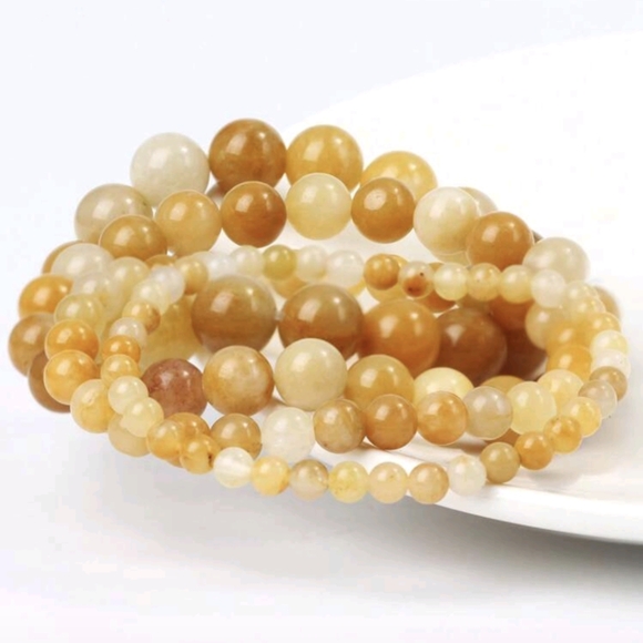 4 Jade Chakra Stone Bracelets Yellow Gold Boho Bracelet Set Gift for Mom - Picture 3 of 8